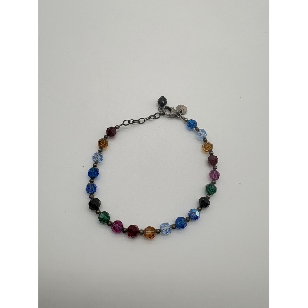 Emily Ray Sterling Silver Multi Color Faceted Glass Bead Rainbow Bracelet 7.25"
